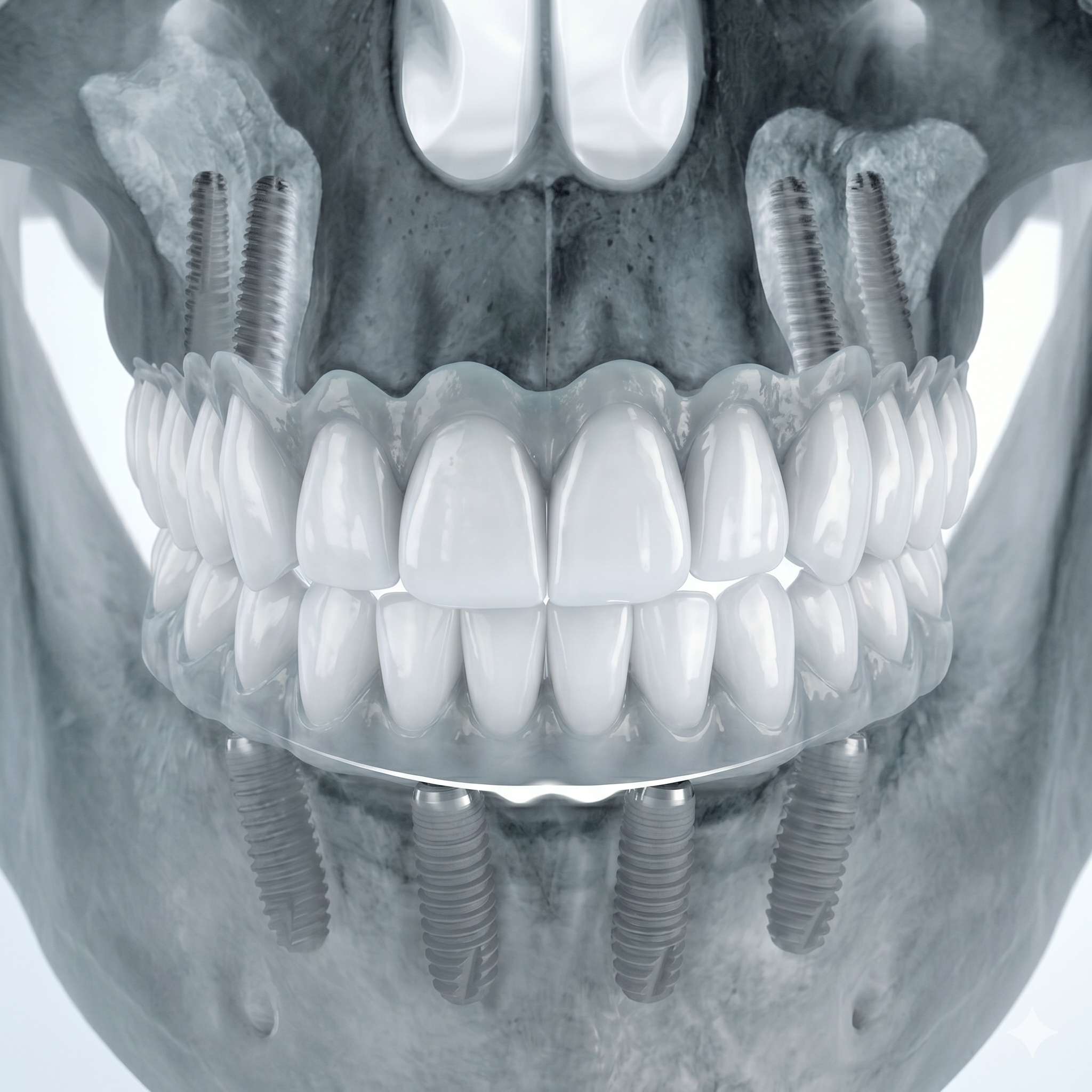 Imagem radiográfica com implantes zigomáticos